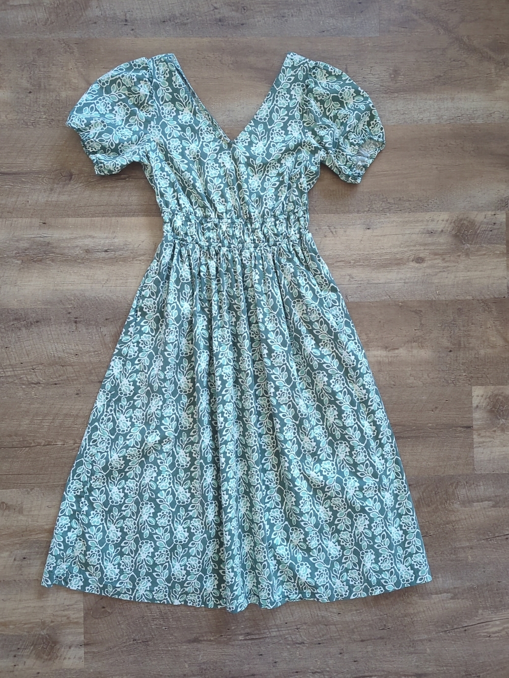 J. Crew Sage Green Floral V-Neck Midi Dress